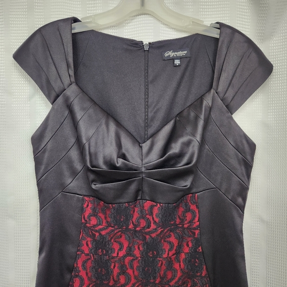 Signature by Sangria Body Hugging Cocktail Dress with Lace Panels, Size: 8 - Picture 2 of 12